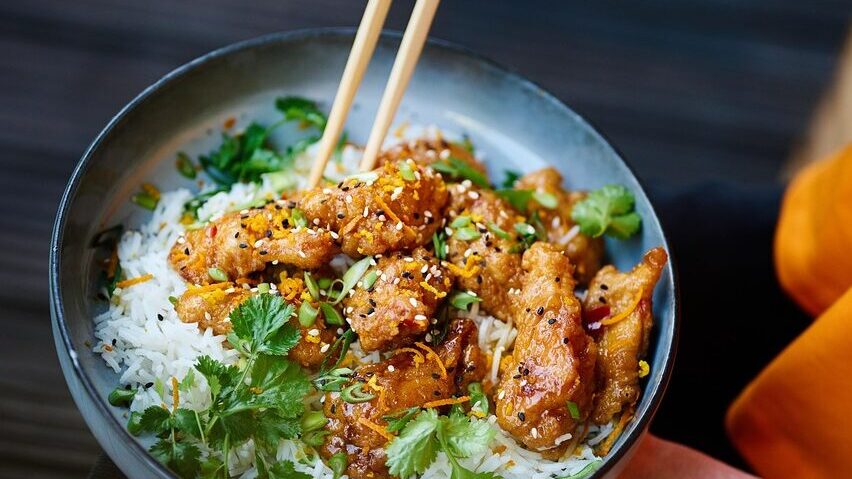 chicken, asian cuisine, food, chopsticks, dish, meal, cuisine, delicious, tasty, plate, kitchen, asian, coriander, rice, sesame, asian cuisine, chopsticks, chopsticks, chopsticks, chopsticks, chopsticks